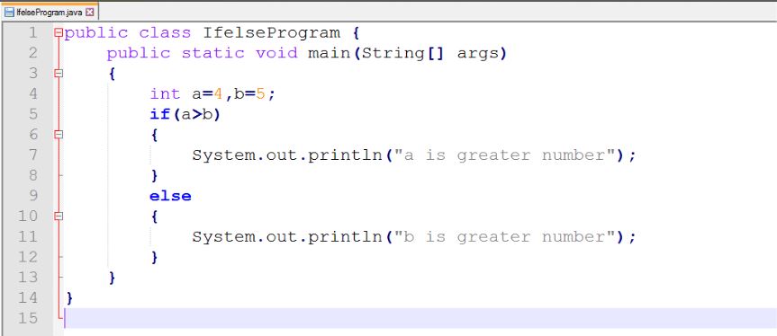 This image describes the sample program for if else control statements in java.